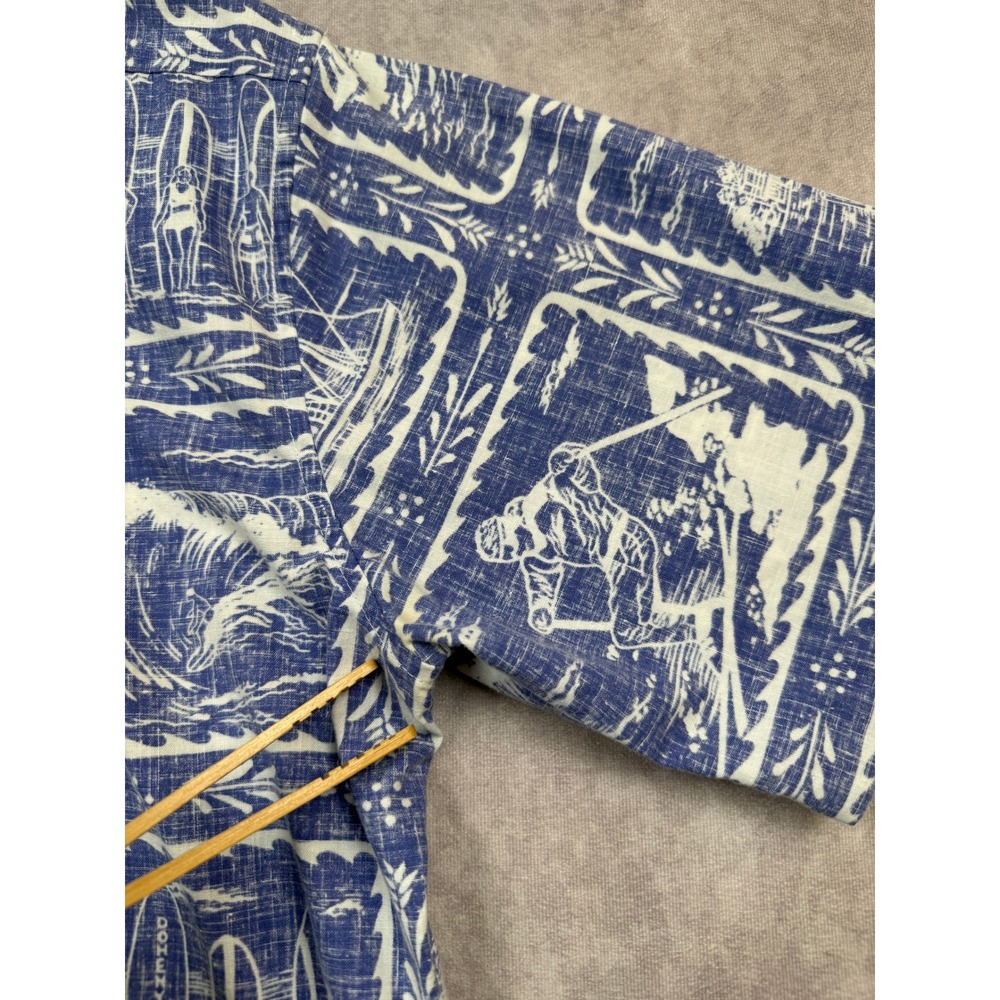 VTG Reyn Spooner Men L Blue White Ski Surf Beach Hawaiian Aloha Button Shirt USA - Picture 7 of 16